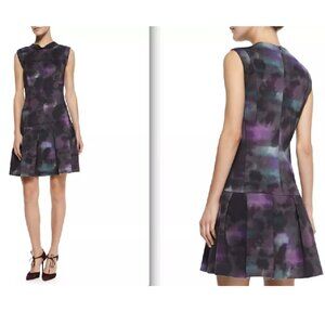 Rebecca Taylor Haze Print Mock Neck Pleated Sheath Dress Size 0